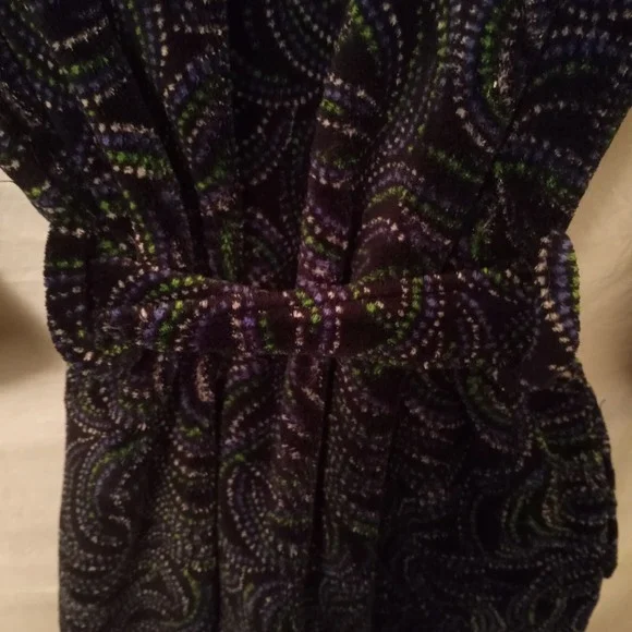 Vera Bradley Womens Large Bathrobe Multicolor Fleece Hooded Short Sash Tie Fuzzy - Picture 5 of 11